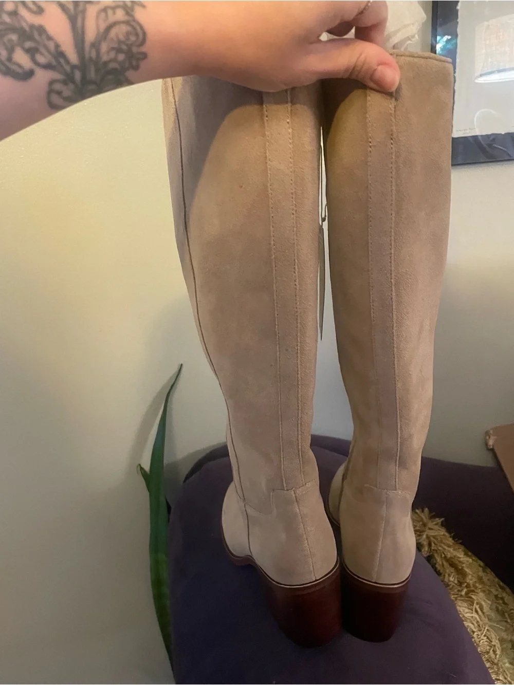 Dolce Vita Tall Suede Over-the-Knee Boots in Beige/Tan